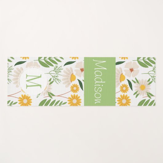 Geel Groen Bloemen Meisje Trendy Monogram Yoga Mat (Voorkant (horizontaal))