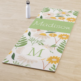 Geel Groen Bloemen Meisje Trendy Monogram Yoga Mat