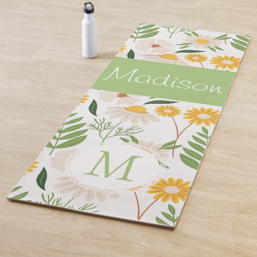 Geel Groen Bloemen Meisje Trendy Monogram Yoga Mat (In situ)