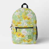 Geel Groen Bloemen Patroon Monogram Meisje Bedrukte Rugzak (Voorkant)