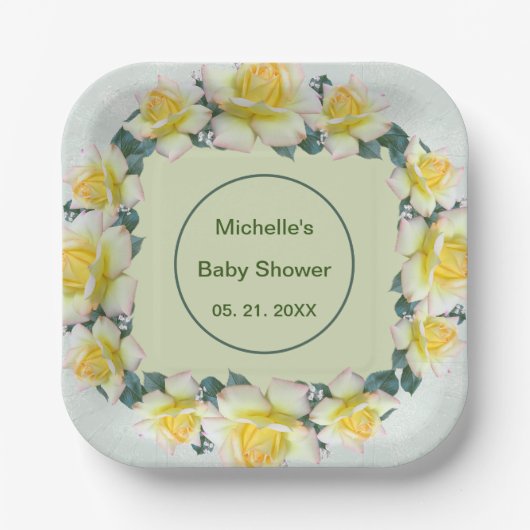 Geel Groen Bloemen servies Papieren Bordje (Voorkant)