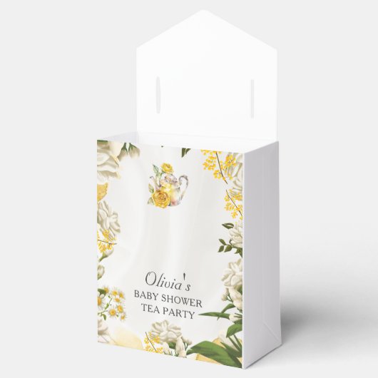 Geel Groen Bloemen Tea Party Baby shower Papier Bedankdoosjes (Geopend)