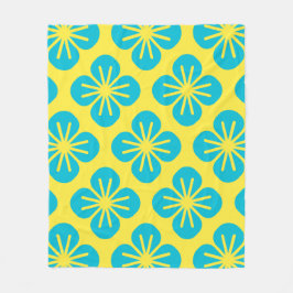 Geel groen bloemenblad zomer retro patroon fleece deken