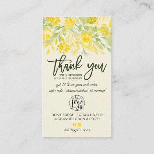 Geel groen bloemenkoel logo orde dank u visitekaartje (Voorkant)