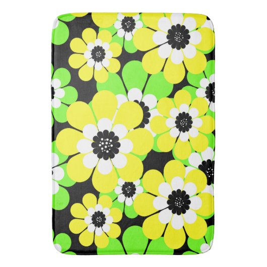 Geel groen bloempatroon badmat (Voorkant Verticaal)