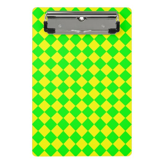Geel Groen Checker Diamant Patroon Mini Klembord (Voorkant)