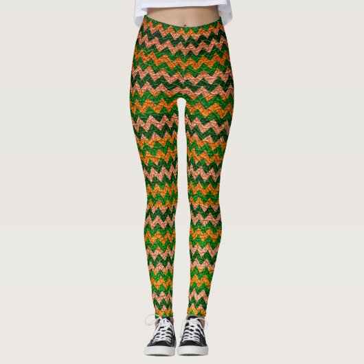 Geel Groen Chevron Modern Leer Leggings (Voorkant)