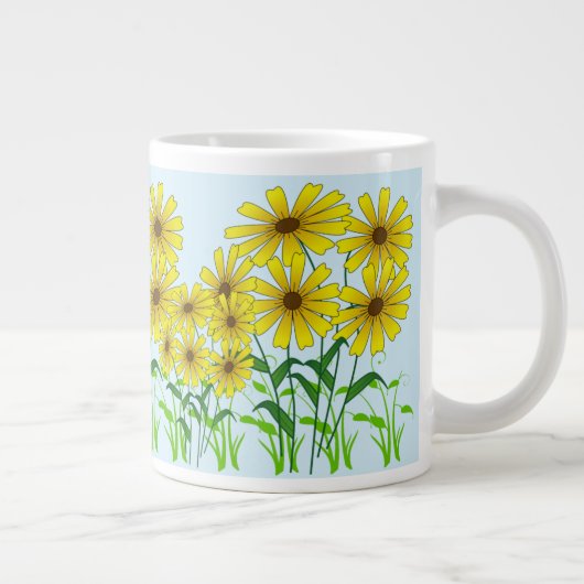 Geel Groen Daisy Bloem Bloemen Natuur Ontwerp Grote Koffiekop (Rechts)