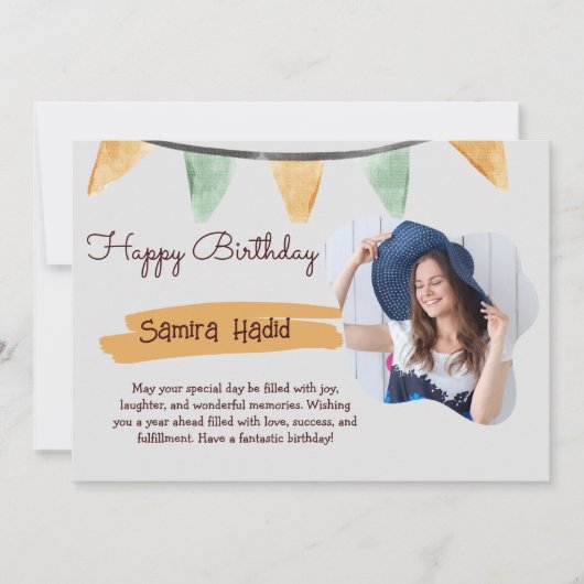 Geel & Groen Eenvoudig Gelukkig Verjaardagsflat Feestdagenkaart (Voorkant)