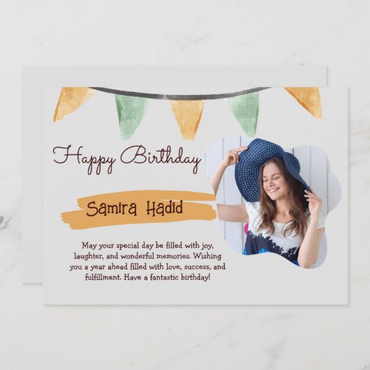 Geel & Groen Eenvoudig Gelukkig Verjaardagsflat Feestdagenkaart (Voorkant / Achterkant)