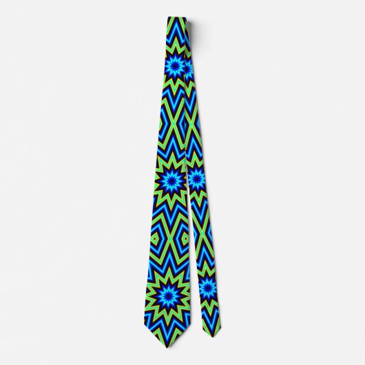 Geel groen en blauw Psychedelic Star Pattern-Strop Stropdas (Voorkant)