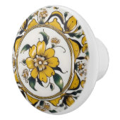 Geel, Groen en Wit Bloemen Aangepaste Keramische K Knop (Rechts)