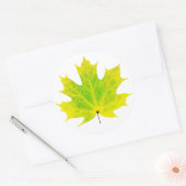 Geel groen esdoornblad ronde sticker (Envelop)