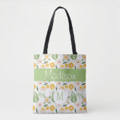 Geel groen Floral Girly Initiaal Monogram Tote Bag (Voorkant)