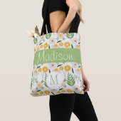 Geel groen Floral Girly Initiaal Monogram Tote Bag (Dichtbij)