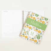 Geel groen Floral Girly Trendy Monogram Planner (Display)
