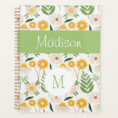 Geel groen Floral Girly Trendy Monogram Planner (Voorkant)