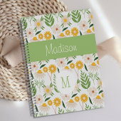 Geel groen Floral Girly Trendy Monogram Planner