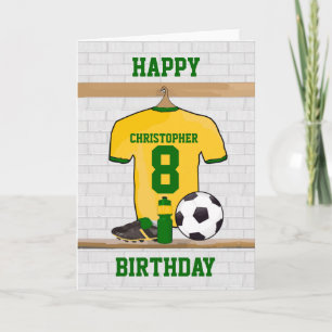 Geel groen Football Soccer Jersey Birthday Kaart
