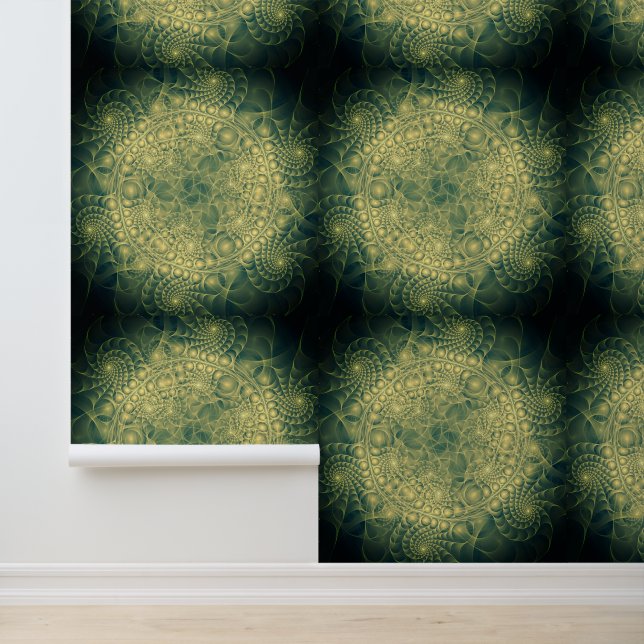 Geel Groen Fractal Art Ornamenten Behang (Applicatie)