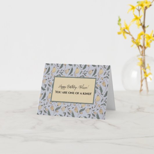 geel groen geïllustreerd bloemenverjaardag kaart (Gele Bloem)