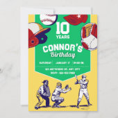 Geel & Groen geïllustreerd honkbal verjaardagsfees Kaart (Voorkant)
