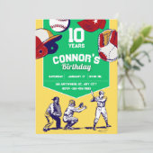 Geel & Groen geïllustreerd honkbal verjaardagsfees Kaart (Staand voorkant)