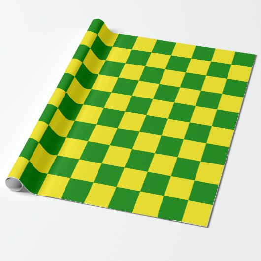 Geel groen geruit controlepatroon cadeaupapier (Uitgerold)