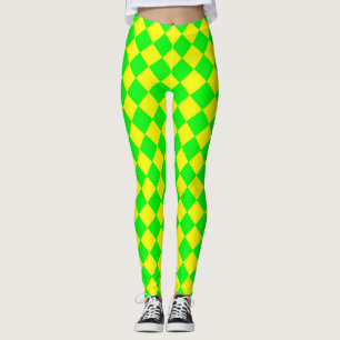 Geel Groen Geruit Diamant Patroon Leggings