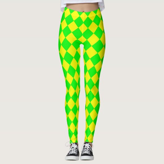 Geel Groen Geruit Diamant Patroon Leggings (Voorkant)