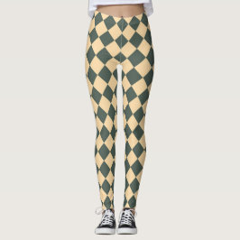 Geel Groen Geruit Diamant Patroon Leggings