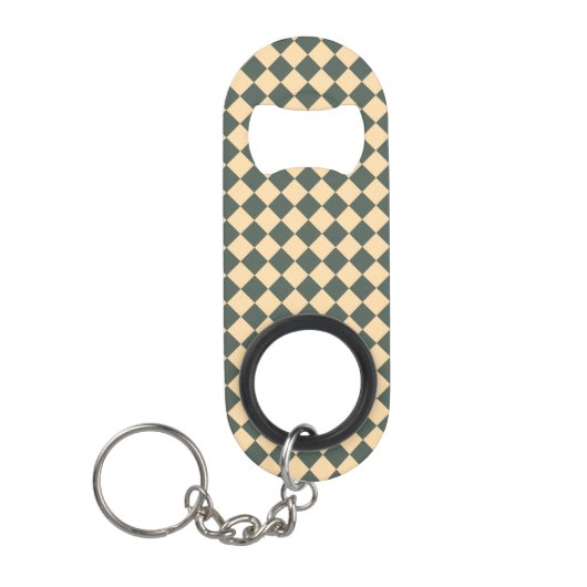 Geel Groen Geruit Diamant Patroon Mini Flessenopener (Voorkant)