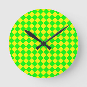 Geel Groen Geruit Diamant Patroon Ronde Klok