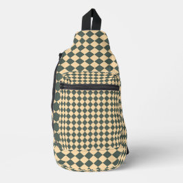 Geel Groen Geruit Diamantpatroon Sling Bag
