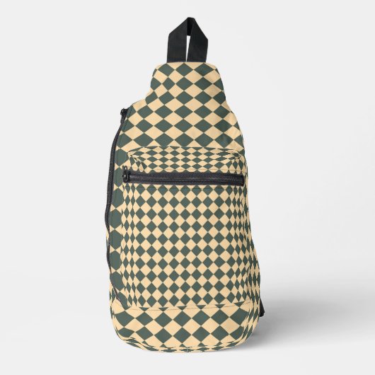 Geel Groen Geruit Diamantpatroon Sling Bag (Voorkant)