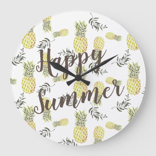 Geel groen & Goud ANANAS HAPPY SUMMER Grote Klok (Voorkant)