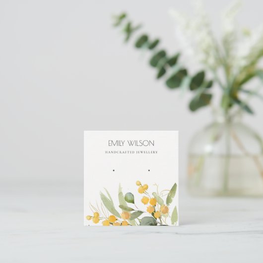 Geel Groen Goud Goud Wattle Foliage Earning Displa Vierkante Visitekaartje (Staand voorkant)