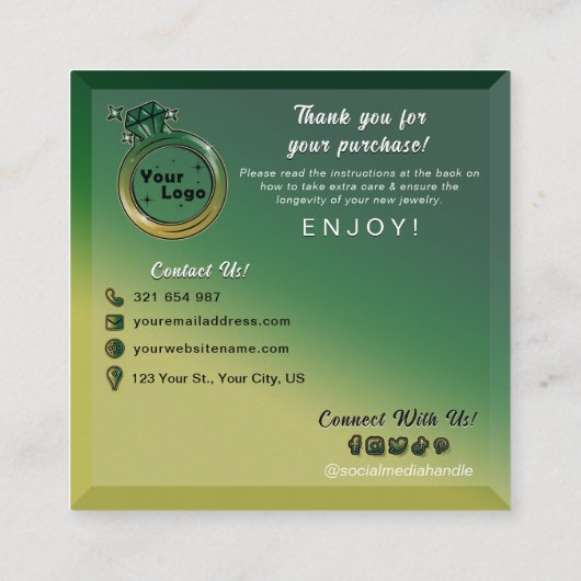 Geel Groen Gradiënt Mooie Sieraden Zorg Tips Informatiekaartje (Achterkant)