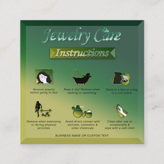 Geel Groen Gradiënt Mooie Sieraden Zorg Tips Informatiekaartje (Voorkant)