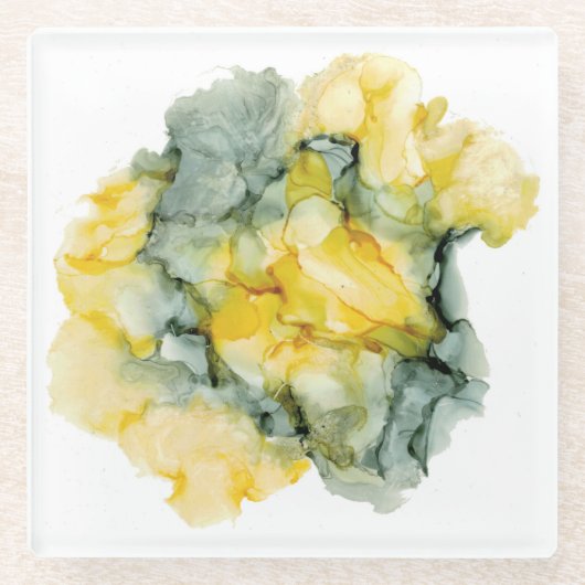 Geel & Groen Grijs Abstract Onderzetter Glazen Onderzetter (Voorkant)