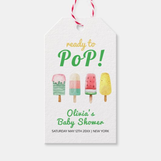 Geel groen ijs klaar voor Pop Baby shower Cadeaulabel (Voorkant)