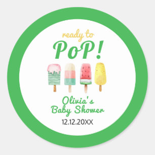 Geel groen ijs klaar voor Pop Baby shower Ronde Sticker
