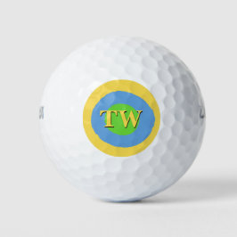 Geel Groen Licht Blauw Monogram Aangepaste Tekst Golfballen