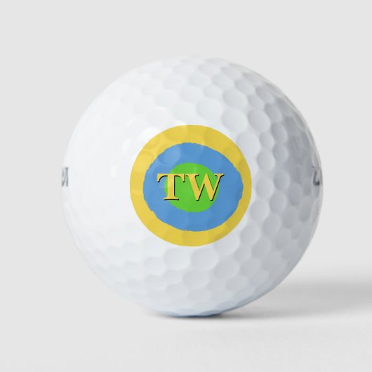 Geel Groen Licht Blauw Monogram Aangepaste Tekst Golfballen (Voorkant)