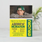 Geel & Groen Modern Afstuderen Fotouitnodiging Kaart (Staand voorkant)