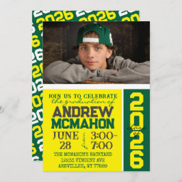 Geel & Groen Modern Afstuderen Fotouitnodiging Kaart