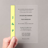 Geel Groen Monogram Bruid en Bruidegom Clear Acryl Uitnodigingen (Insitu (Draagbaar))