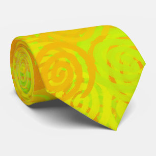 Geel Groen Oranje Krullen Patroon Stropdas