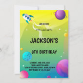 Geel & Groen Outer Space Verjaardag Uitnodiging (Voorkant)