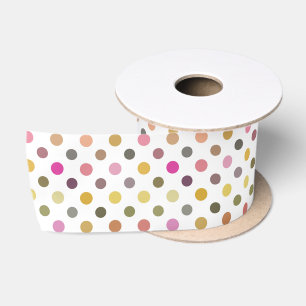 geel, groen, paars en roze polka stip satijnen lint